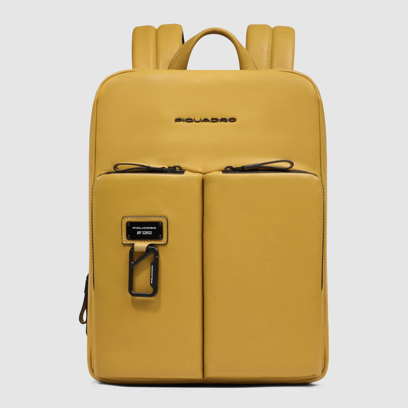 Expandable Slim Leather Laptop Backpack 14" - Mustard