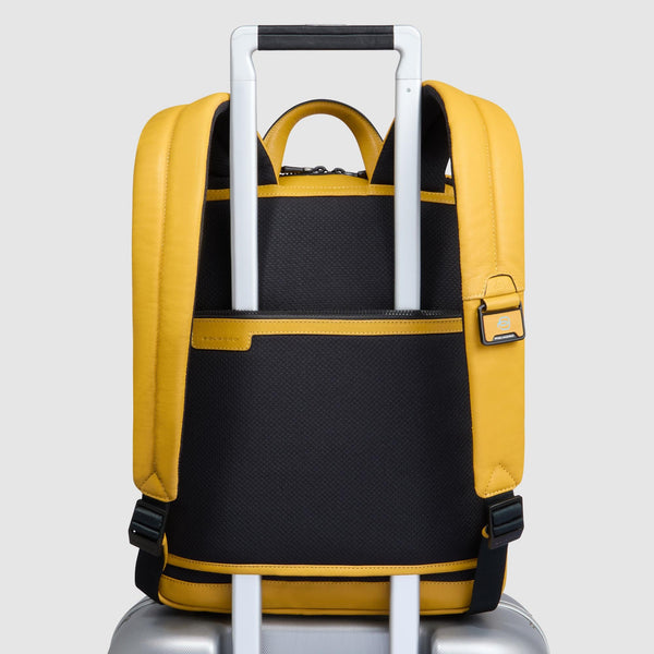 Expandable Slim Leather Laptop Backpack 14" - Mustard - photo 3
