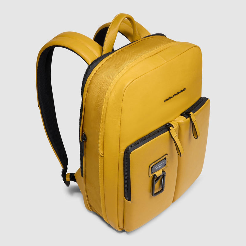 Expandable Slim Leather Laptop Backpack 14" - Mustard - photo 4