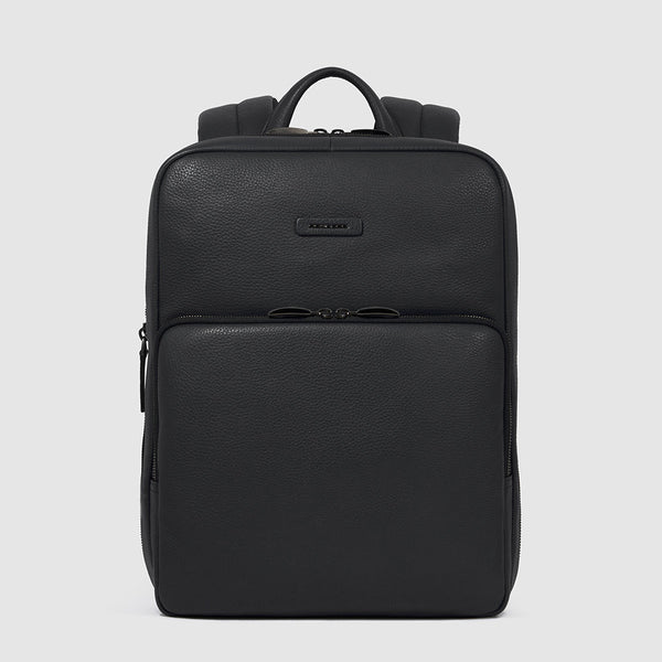 Slim Expandable Leather Laptop Backpack 14" - Black