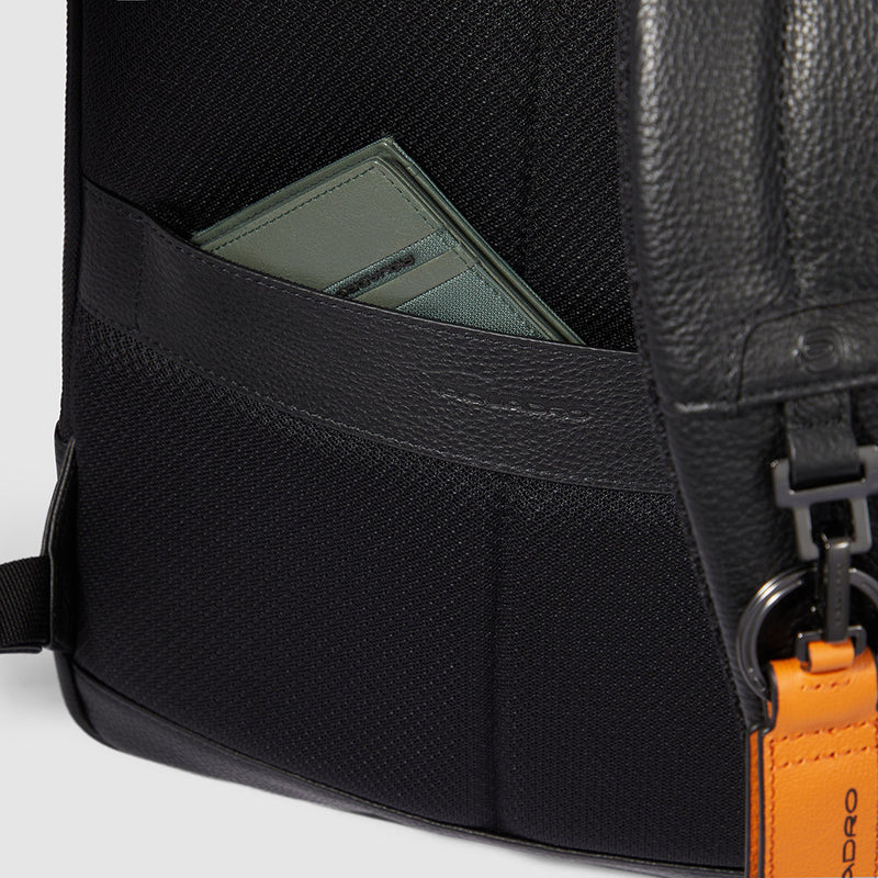Slim Expandable Leather Laptop Backpack 14" - Black - photo 5