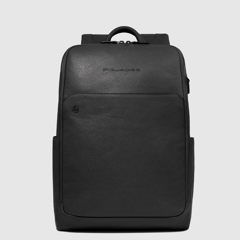 Leather Laptop Backpack 14" with Anti-Theft Cable - Black