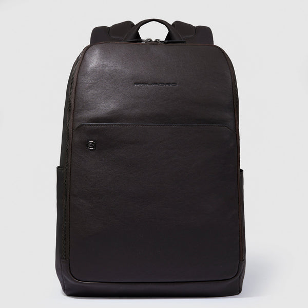 Leather Laptop Backpack 15.6" Black Square - Dark brown
