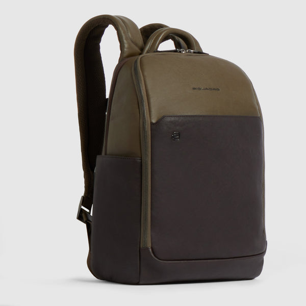 Leather Laptop Backpack 15.6" Black Square - Green/Dark brown - photo 2