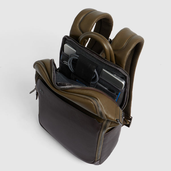 Leather Laptop Backpack 15.6" Black Square - Green/Dark brown - photo 4