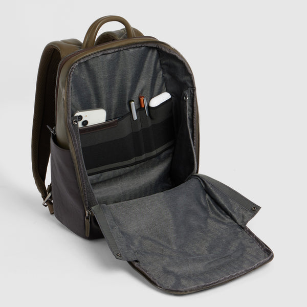 Leather Laptop Backpack 15.6" Black Square - Green/Dark brown - photo 5