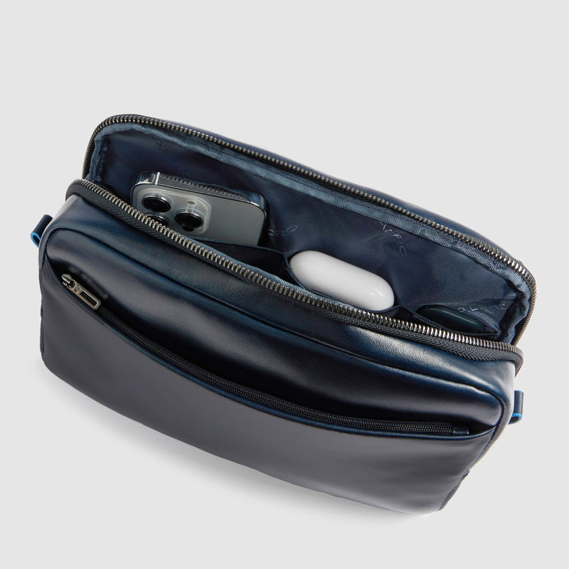 Leather iPad® mini Crossbody Bag with AirPods® Pocket - Night blue - photo 6