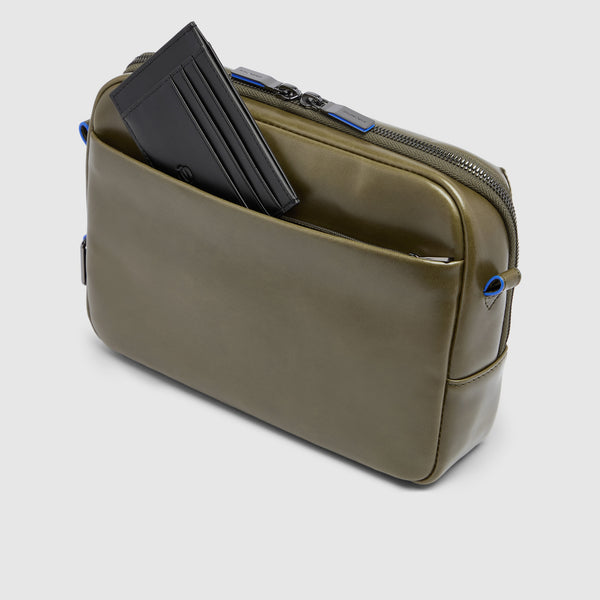 Leather iPad® mini Crossbody Bag with AirPods® Pocket - Olive green - photo 5