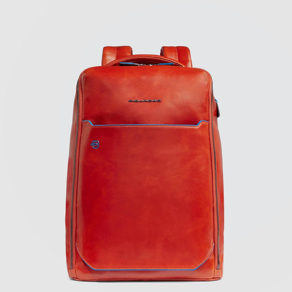 Leather Laptop Backpack 14" Blue Square, Cable Lock - Orange