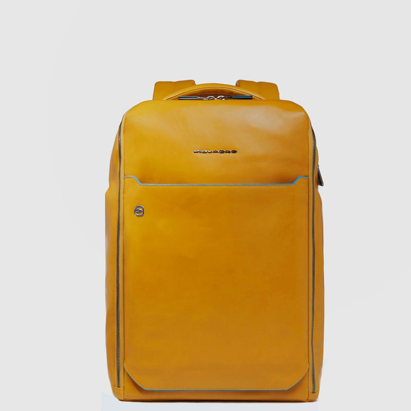 Leather Laptop Backpack 14" Blue Square, Cable Lock - Yellow