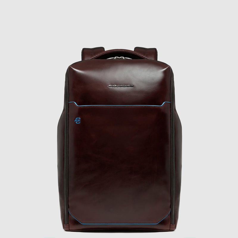 Leather Laptop Backpack 14" Blue Square, Cable Lock - Mahogany