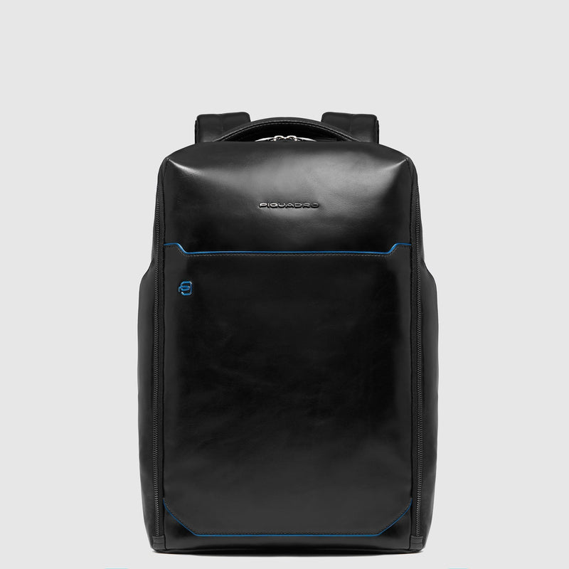 Leather Laptop Backpack 14" Blue Square, Cable Lock - Black