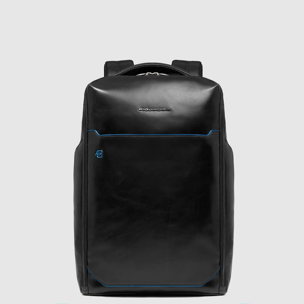Leather Laptop Backpack 14" Blue Square, Cable Lock - Black
