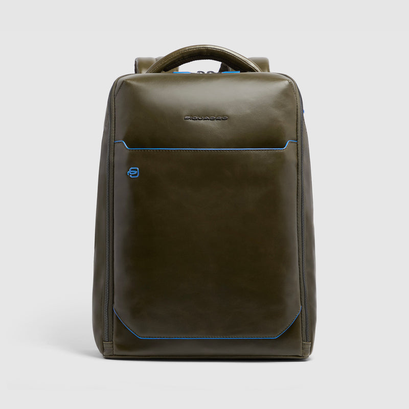 Leather Laptop Backpack 14" Blue Square, Cable Lock - Olive green