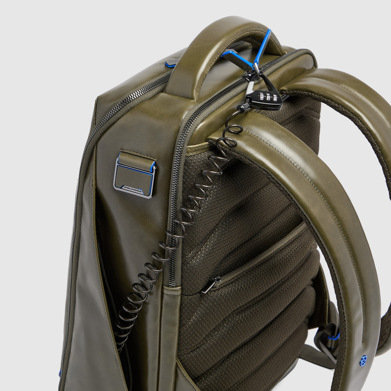 Leather Laptop Backpack 14" Blue Square, Cable Lock - Olive green - photo 7