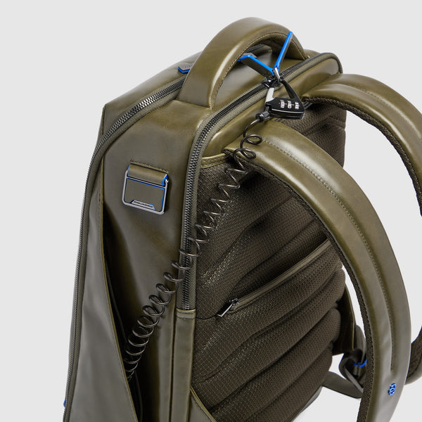 Leather Laptop Backpack 14" Blue Square, Cable Lock - Olive green - photo 7