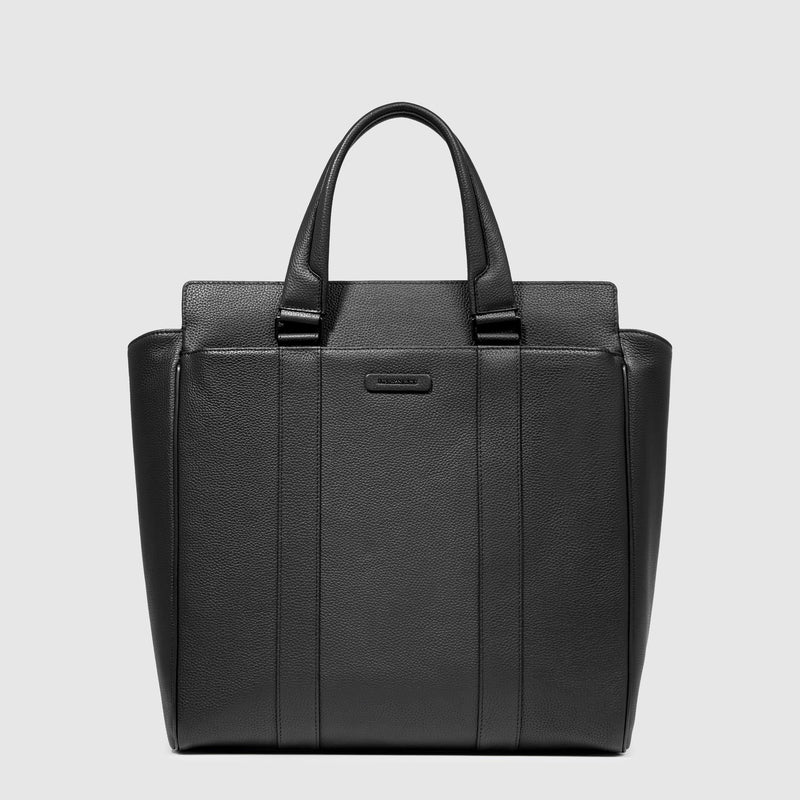 Skórzana torba typu tote z wyściełaną kieszenią na laptopa 14" - Czarny