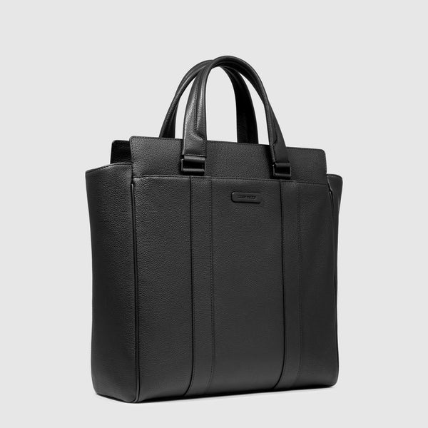 Skórzana torba typu tote z wyściełaną kieszenią na laptopa 14" - Czarny - zdjęcie 2