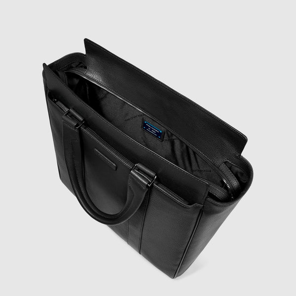 Skórzana torba typu tote z wyściełaną kieszenią na laptopa 14" - Czarny - zdjęcie 4