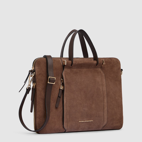 Expandable Leather Work Bag for 14" Laptop - Dark walnut suede - photo 2