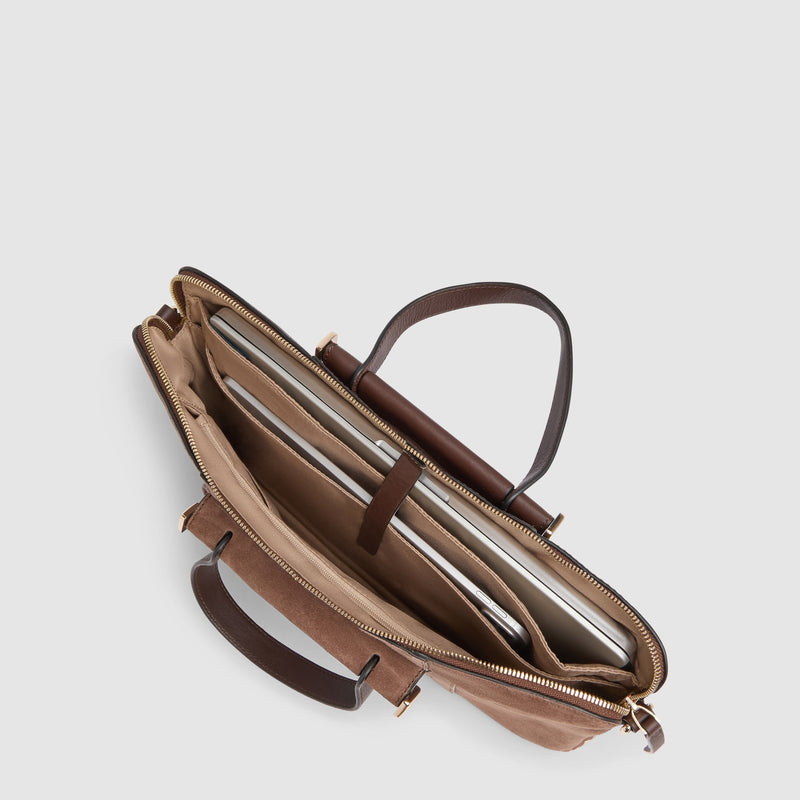 Expandable Leather Work Bag for 14" Laptop - Dark walnut suede - photo 4