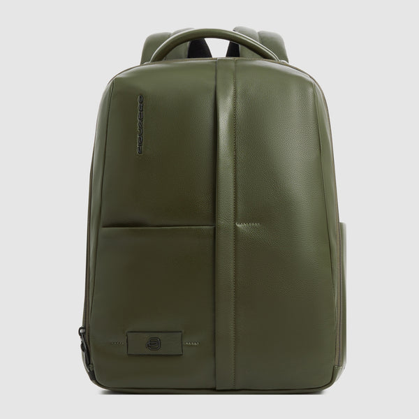 Leather 14" Laptop Backpack with Anti-Theft Zips - Green