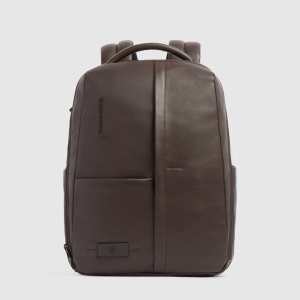 Leather 15.6" Laptop Backpack with Anti-Theft Zips - Dark brown