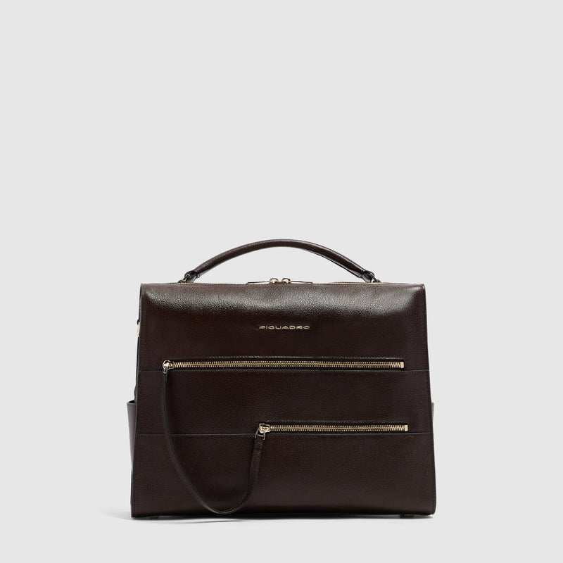 Women's 14-Inch Leather Laptop Bag with RFID Protection - Brown