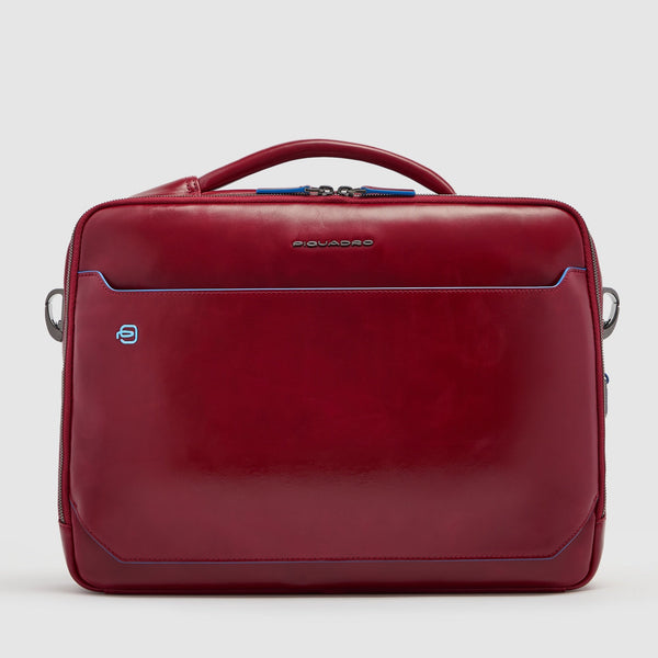 Leather Laptop Bag 15.6" with Retractable Handle - Red