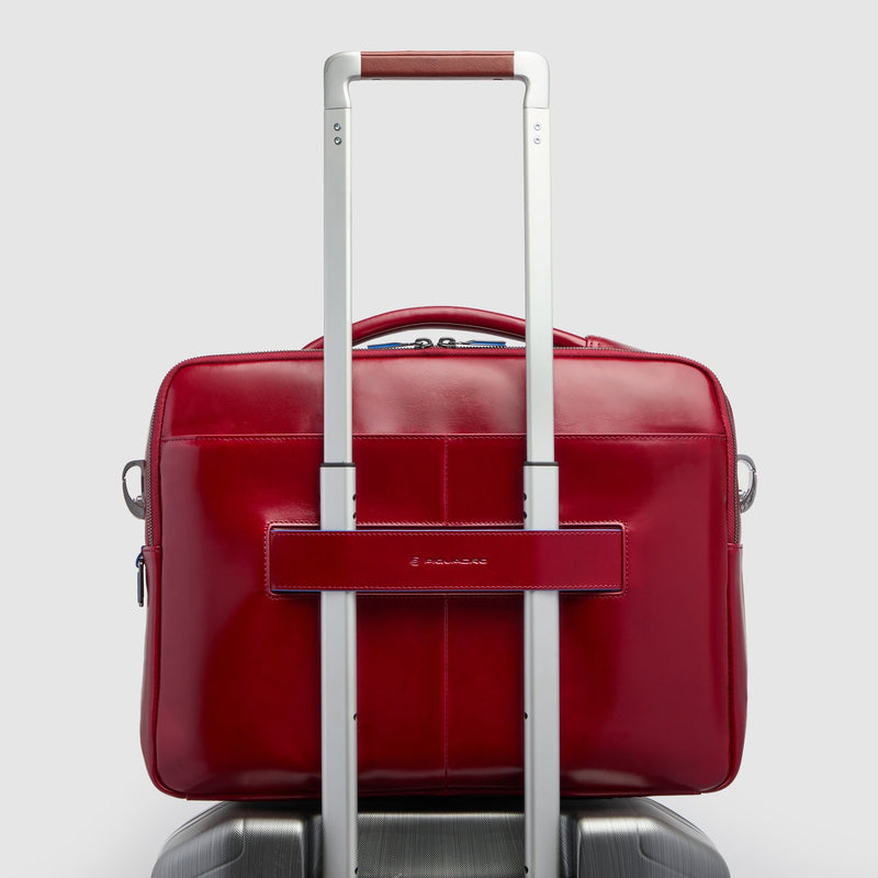 Leather Laptop Bag 15.6" with Retractable Handle - Red - photo 3