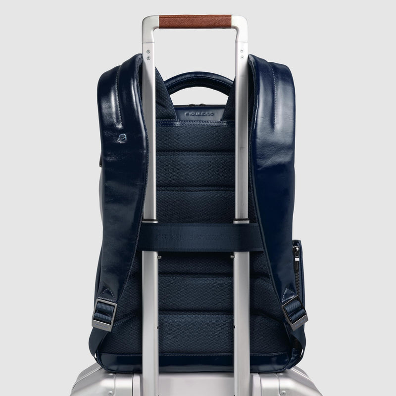 Leather 14" Laptop Backpack with Fast Check Panel - Night blue - photo 3