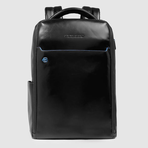 Leather 14" Laptop Backpack with Fast Check Panel - Black