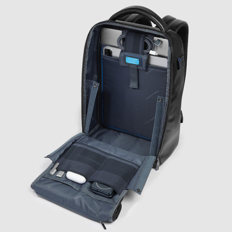 Leather 14" Laptop Backpack with Fast Check Panel - Black - photo 4