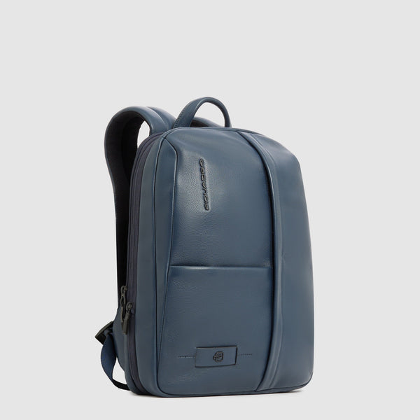 Expandable 14-inch Laptop Backpack in Leather - Blue - photo 2