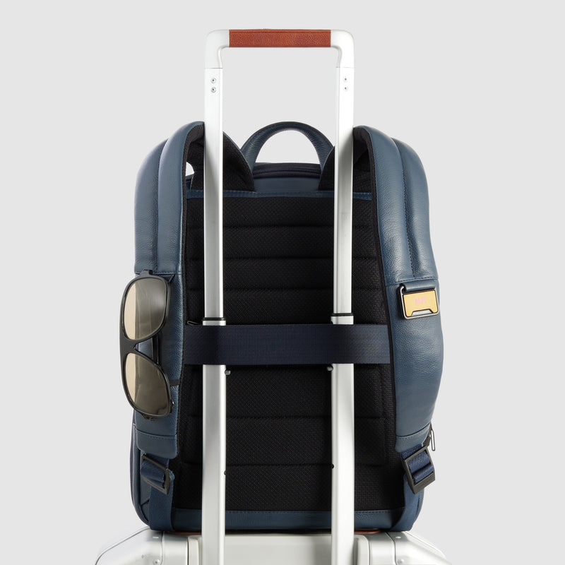 Expandable 14-inch Laptop Backpack in Leather - Blue - photo 3