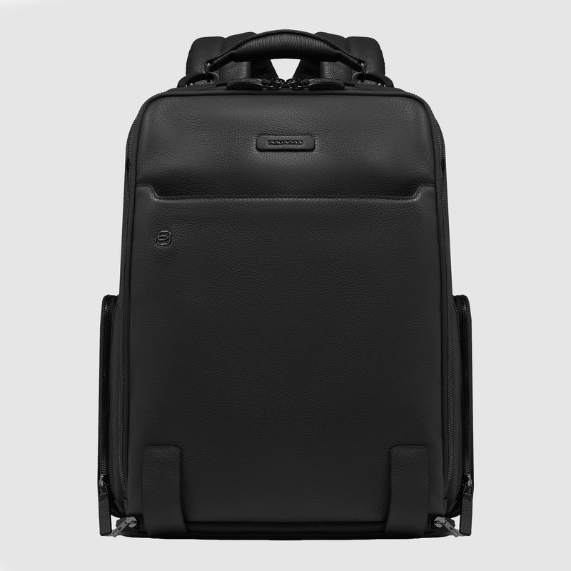 Leather Travel Backpack 15.6" with Fingerprint Lock - Black