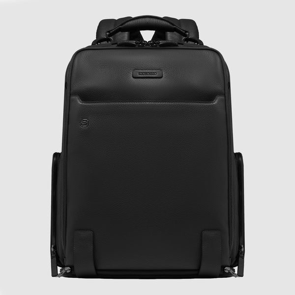 Leather Travel Backpack 15.6" with Fingerprint Lock - Black