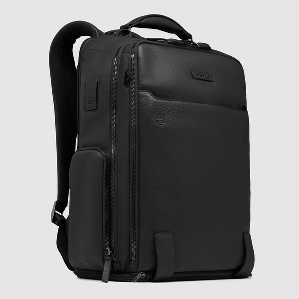 Leather Travel Backpack 15.6" with Fingerprint Lock - Black - photo 2