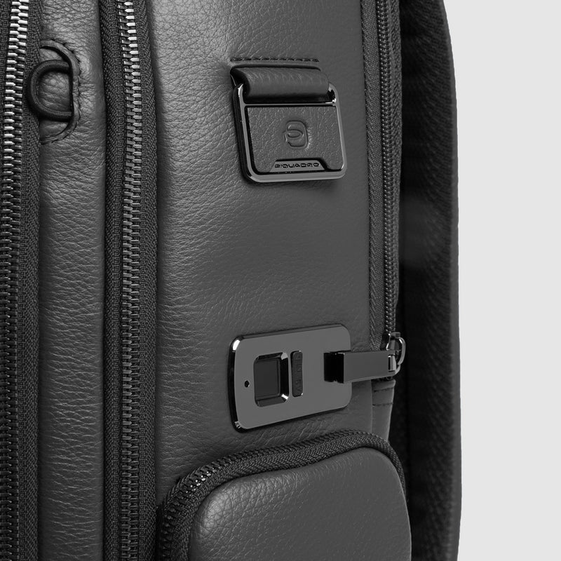 Leather Travel Backpack 15.6" with Fingerprint Lock - Black - photo 4