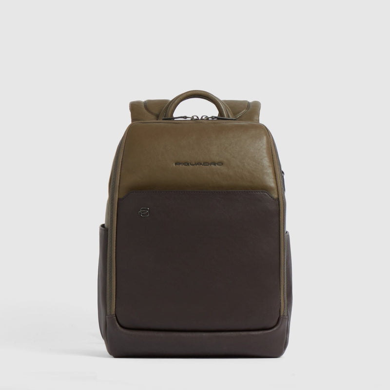Leather Laptop Backpack 13.3" with Anti-Theft Cable - Green/Dark brown