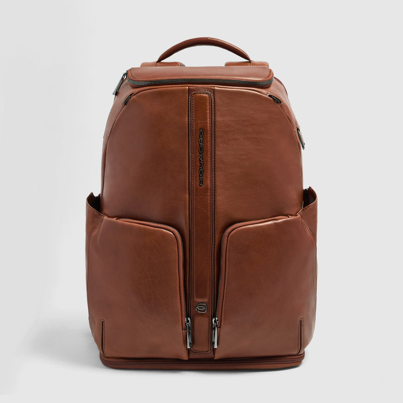 Two-Compartment Leather Laptop Backpack 15.6" - Leather brown