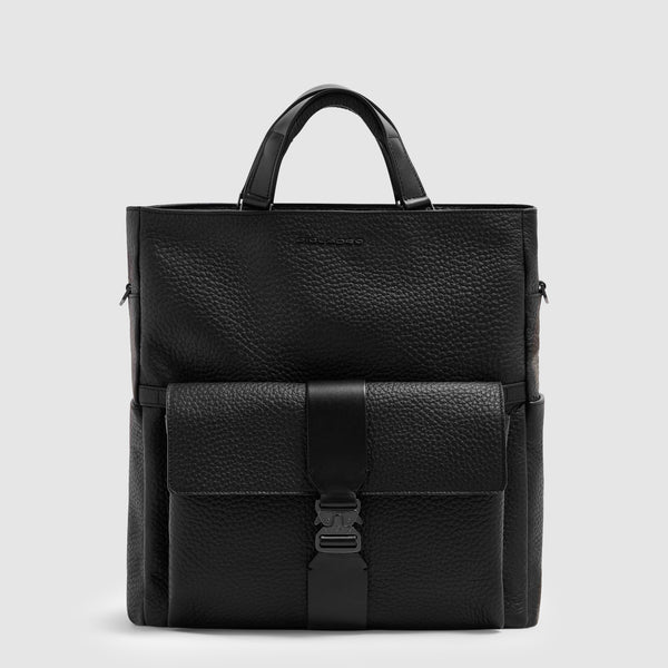 Mochila tote em pele com capa para portátil amovível - Preto