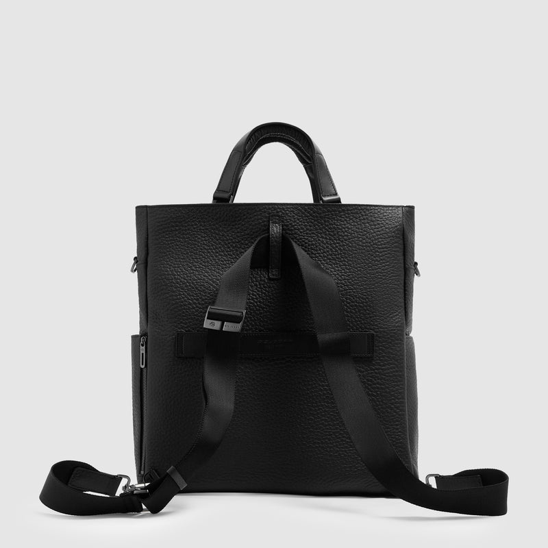 Mochila tote em pele com capa para portátil amovível - Preto - foto 4