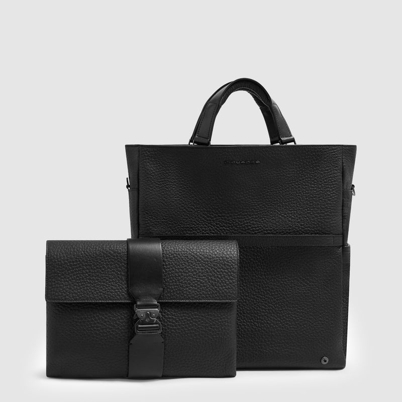 Mochila tote em pele com capa para portátil amovível - Preto - foto 6