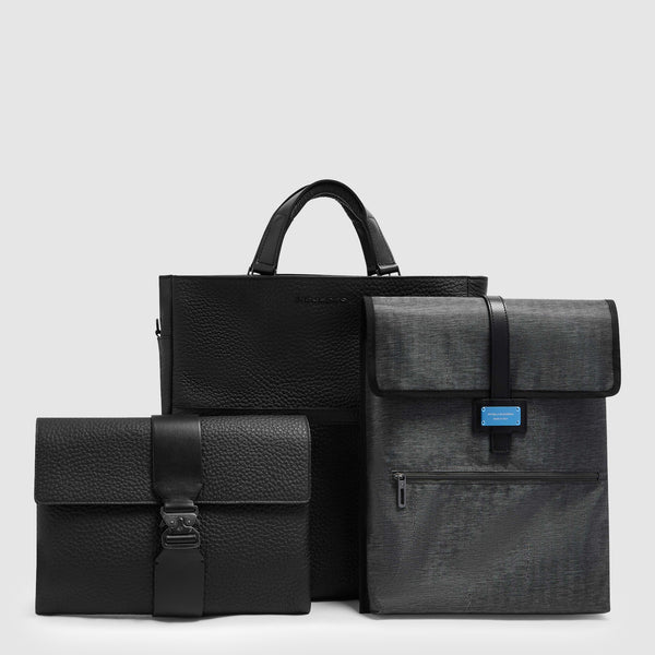 Mochila tote em pele com capa para portátil amovível - Preto - foto 7