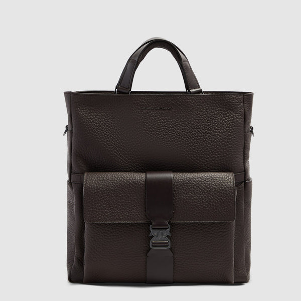 Leather Tote Backpack with Removable Laptop Sleeve - Dark brown