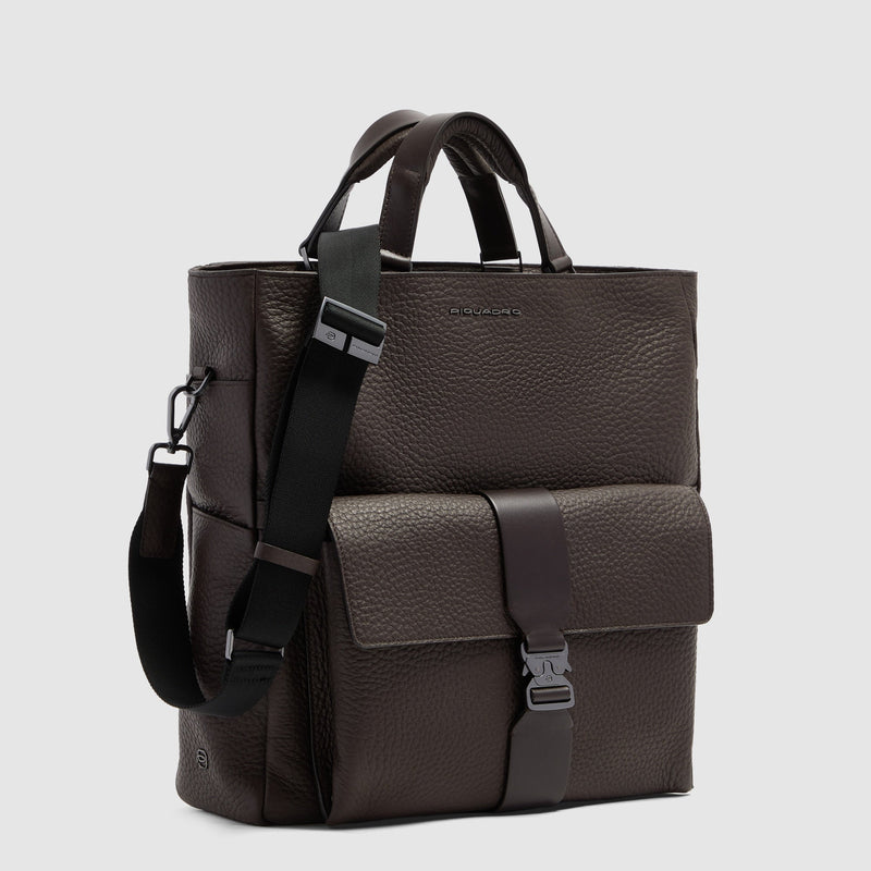 Leather Tote Backpack with Removable Laptop Sleeve - Dark brown - photo 2