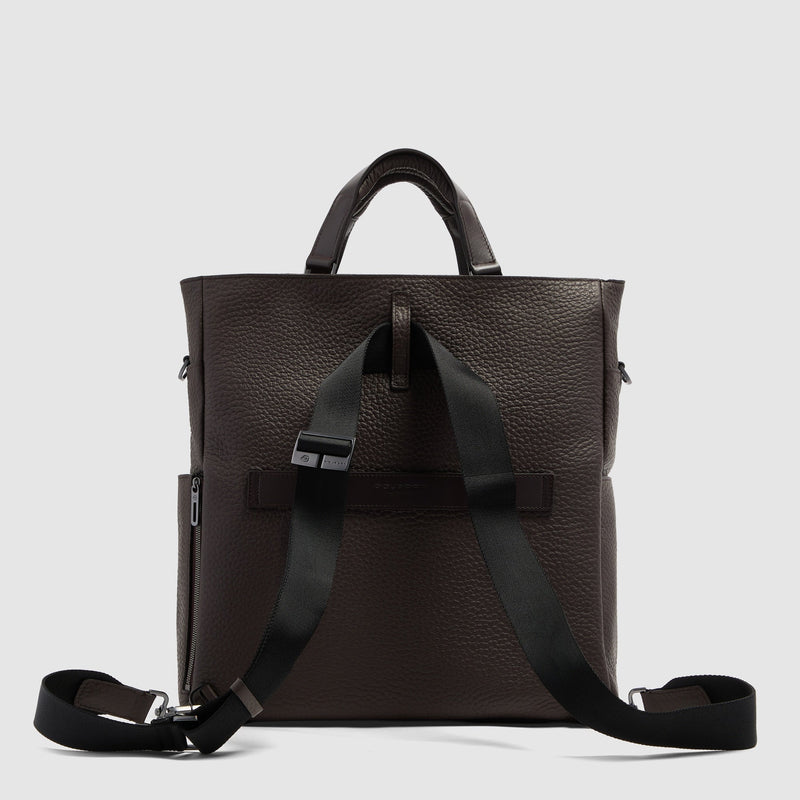 Leather Tote Backpack with Removable Laptop Sleeve - Dark brown - photo 4