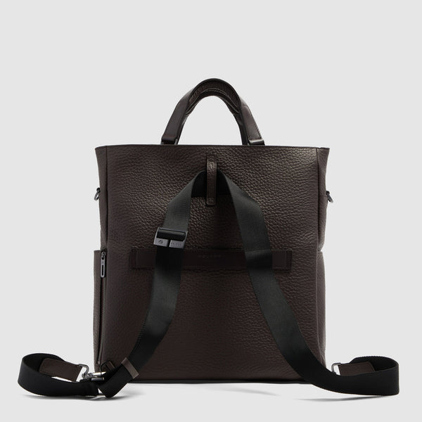 Leather Tote Backpack with Removable Laptop Sleeve - Dark brown - photo 4