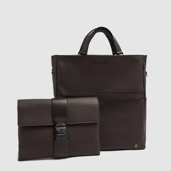 Leather Tote Backpack with Removable Laptop Sleeve - Dark brown - photo 6